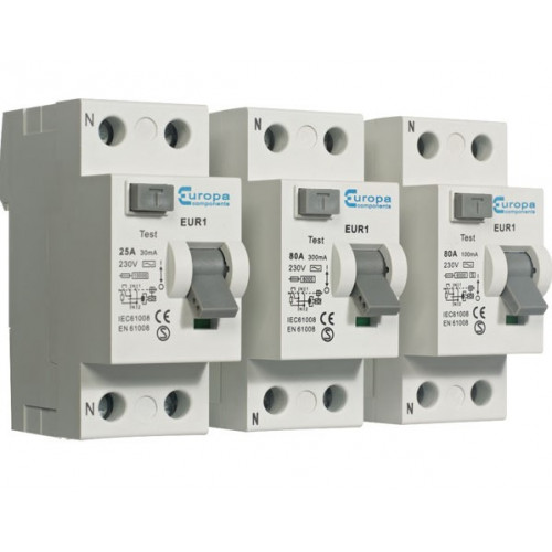 Europa Components 25A 2 POLE RESIDUAL CURRENT CIRCUIT BREAKER (RCCB) 10KA 30MA