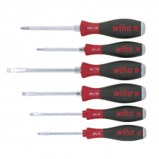 Wiha SoftFinish® Screwdriver Set: Slotted with One-piece Hexagonal Blade and Solid Steel Cap