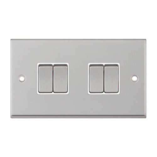 Selectric 7MPRO-104 Satin Chrome 4 Gang 10A 2 Way Switch with White Insert