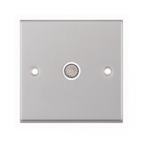 Selectric 7MPRO-133 Satin Chrome 1 Gang TV Socket with White Insert