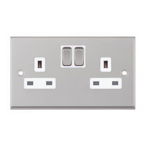 Selectric 7MPRO-151 Satin Chrome 2 Gang 13A Switched Socket with White Insert