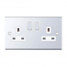 Selectric 7M-Pro Polished Chrome 2 Gang 13A DP Switched Socket with White Insert