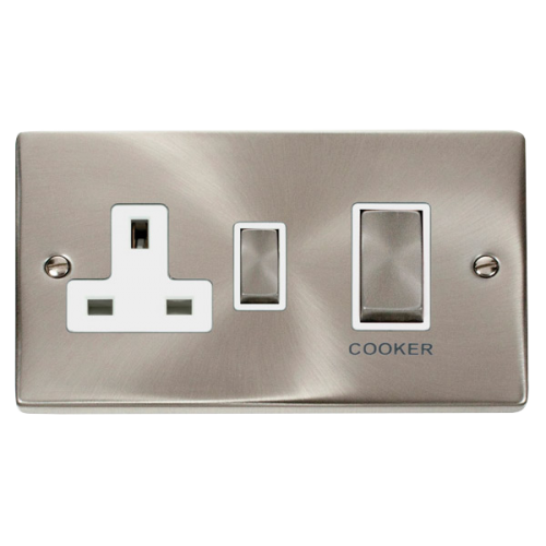 Click Deco Ingot 45A DP Switch + 13A Sw Socket White Victorian Sat Chrome