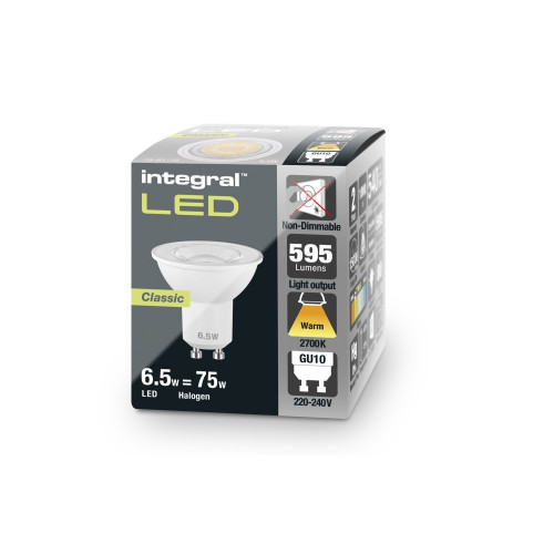 Integral GU10 595Lm 6.5w 2700K Warm White Non Dimmable 36 Degree Bulb