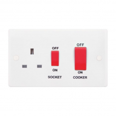 Selectric Smooth 45A DP Switch and 13A Switched Socket with Red Rockers