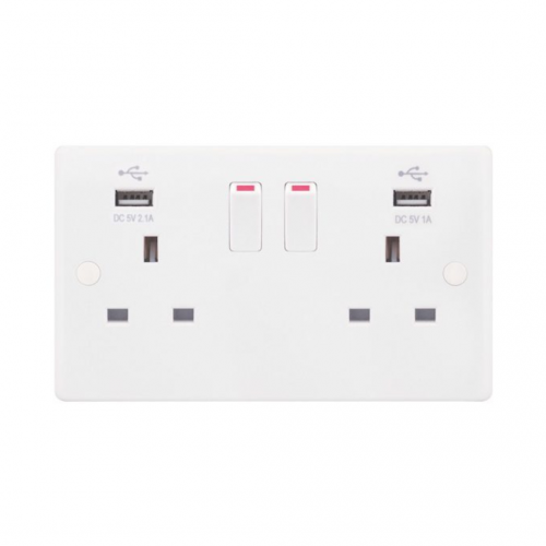 Selectric Smooth 2 Gang 13A Switched Socket with USB Outlet