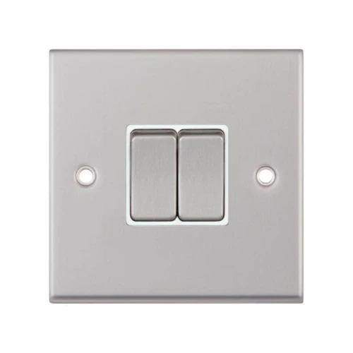 Selectric 7MPRO-102 Satin Chrome 2 Gang 10A 2 Way Switch with White Insert