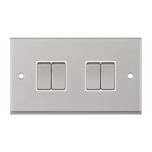 Selectric 7MPRO-104 Satin Chrome 4 Gang 10A 2 Way Switch with White Insert