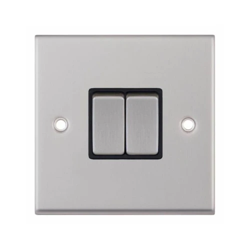Selectric 7MPRO-202 Satin Chrome 2 Gang 10A 2 Way Switch with Black Insert