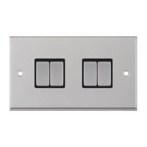 Selectric 7MPRO-204 Satin Chrome 4 Gang 10A 2 Way Switch with Black Insert