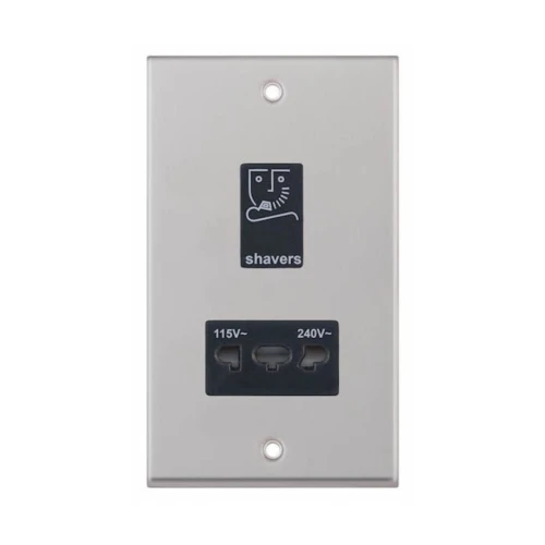 Selectric 7M-Pro Satin Chrome 115/230V Dual Voltage Shaver Socket with Black Insert