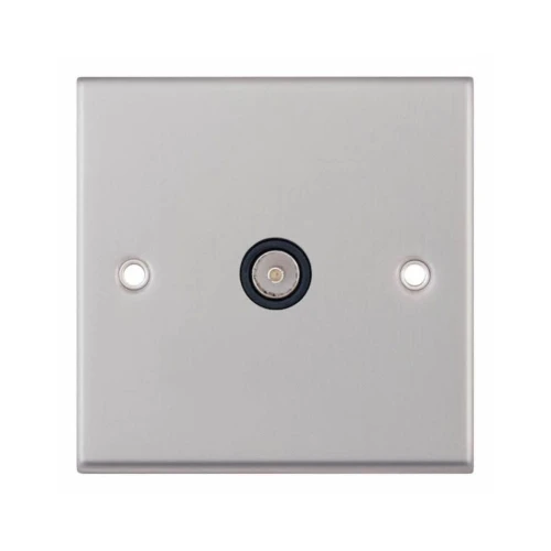 Selectric 7MPRO-233 Satin Chrome 1 Gang TV Socket with Black Insert