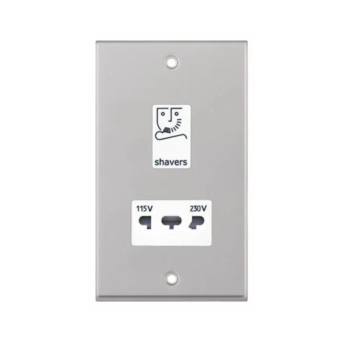 Selectric 7M-Pro Satin Chrome 115/230V Dual Voltage Shaver Socket with White Insert