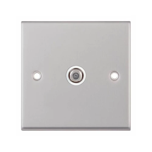 Selectric 7MPRO-135 Satin Chrome 1 Gang Satellite Socket with White Insert