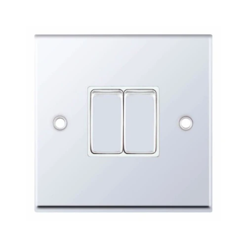 Selectric 7MPRO-302 Polished Chrome 2 Gang 10A 2 Way Switch with White Insert