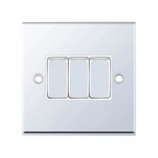 Selectric 7MPRO-303 Polished Chrome 3 Gang 10A 2 Way Switch with White Insert