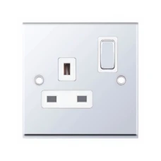 Selectric 7MPRO-321 Polished Chrome 1 Gang 13A DP Switched Socket with White Insert