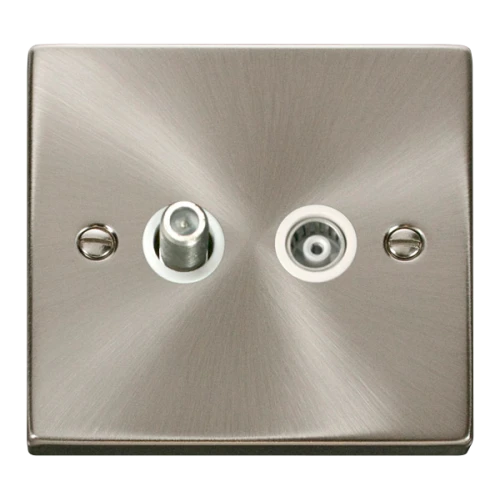 Click Deco 1 Gang Satellite & Isolated Coaxial Socket White Victorian Sat Chrome