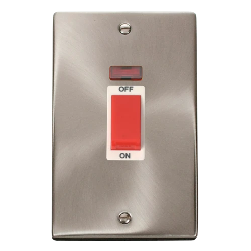 Click Deco 2 Gang 45A DP Switch With Neon White Victorian Sat Chrome