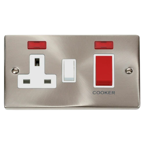 Click Deco 45A DP Switch + Sw Socket & Neons White Victorian Sat Chrome