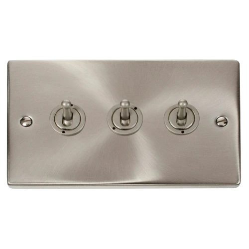 Click Deco 3 Gang 2 Way 10AX Toggle Switch Victorian Sat Chrome