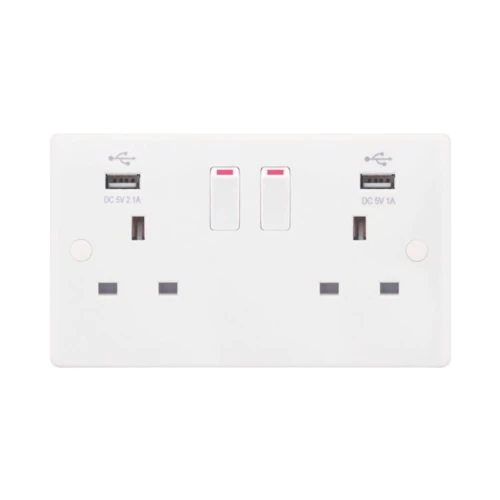 Selectric Smooth 2 Gang 13A Switched Socket with USB Outlet